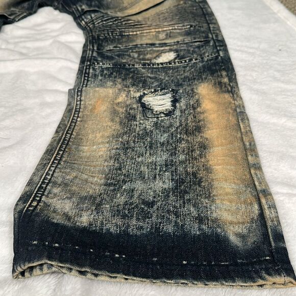 NWT Access Apparel Men's Vintage Distressed Blue and Tan Jeans! Size 46 - Picture 3 of 5